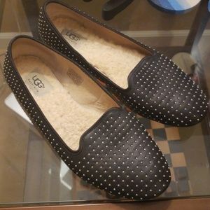 UGGS 10 Black leather studded loafers